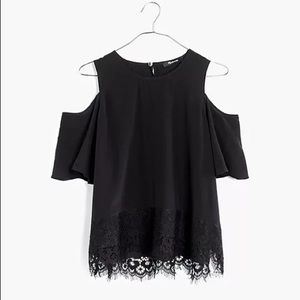 NWT Lace-Edged Silk Cold-Shoulder Top